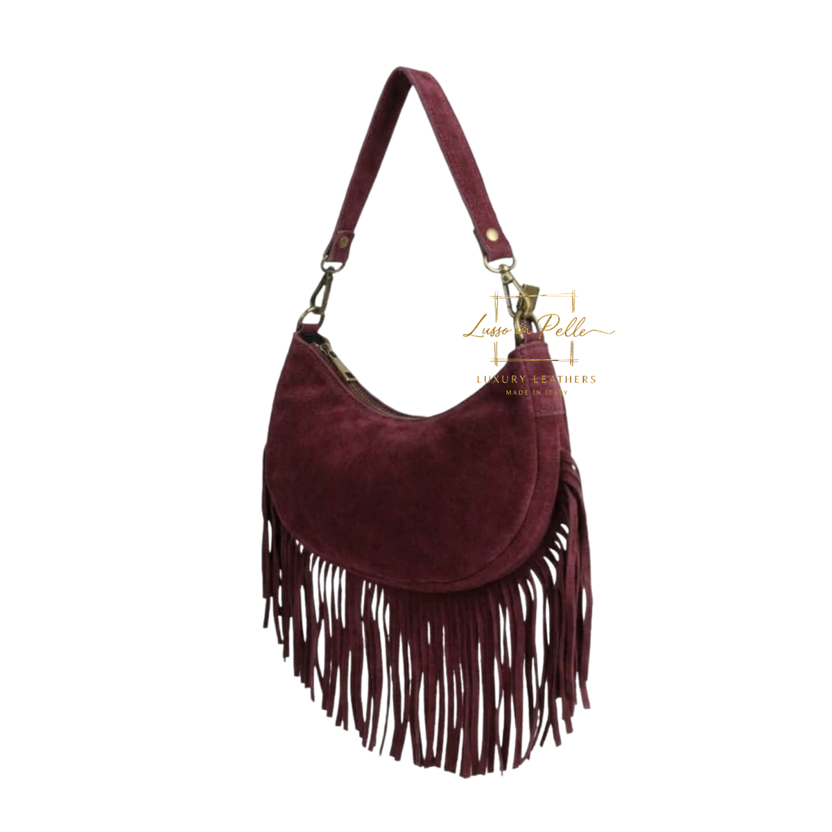 Genuine Small Suede Fringe Shoulder Bag with Adjustable Detachable Crossbody Strap