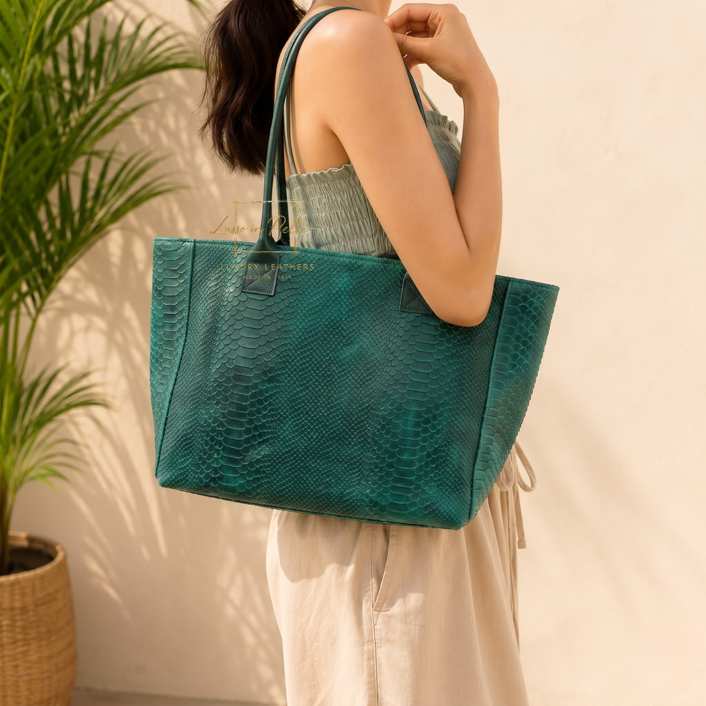 Suede Snake Print Two Style Large Shopper Bag