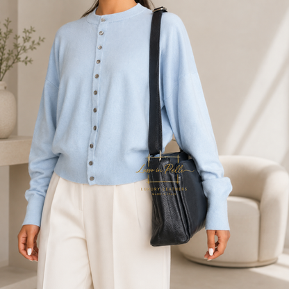 Italian Genuine Leather Multi Compartment Crossbody Bag with Front Zip Pocket