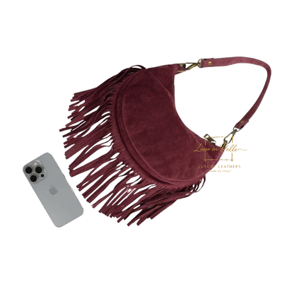Genuine Small Suede Fringe Shoulder Bag with Adjustable Detachable Crossbody Strap