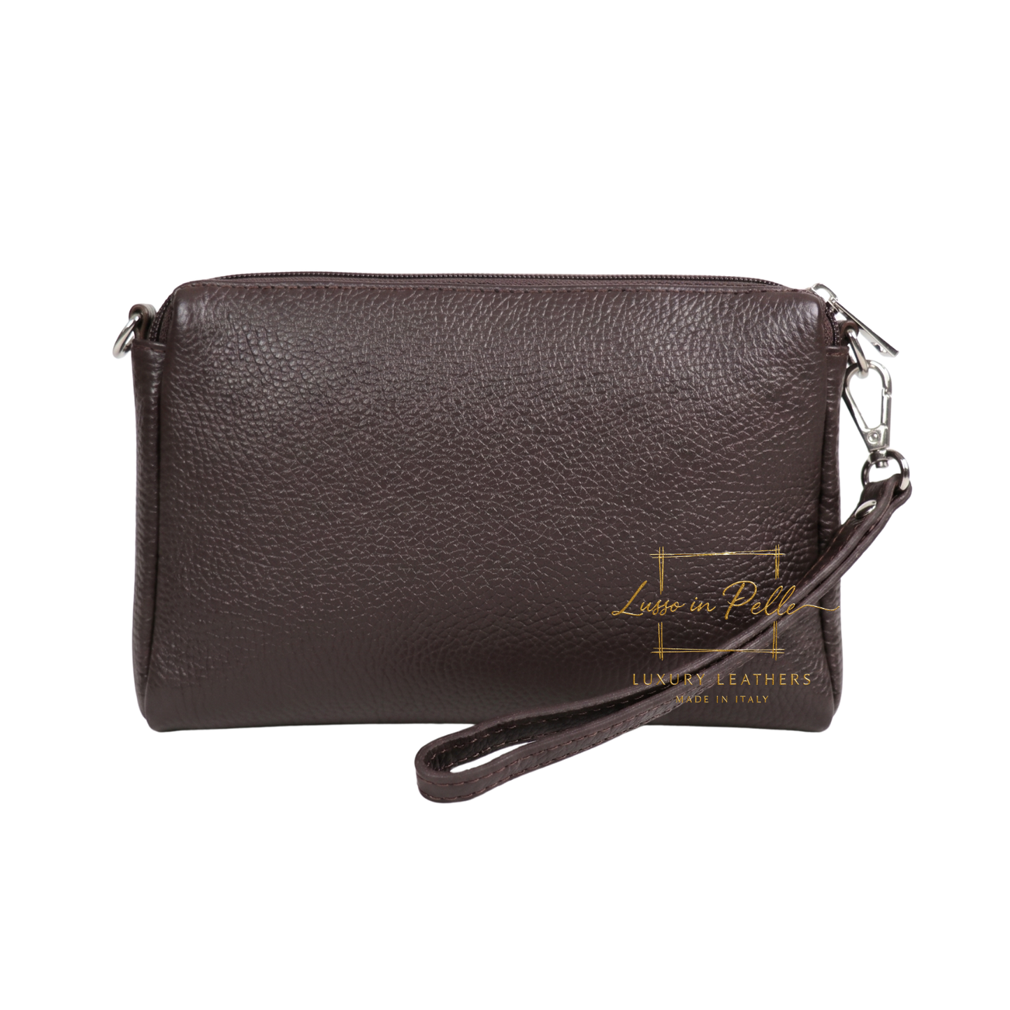 Italian Genuine Leather Multi Zip Crossbody Shoulder Bag