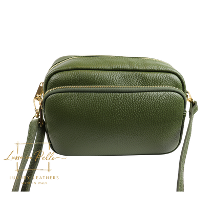 Double Zip Genuine Italian Leather Handbag