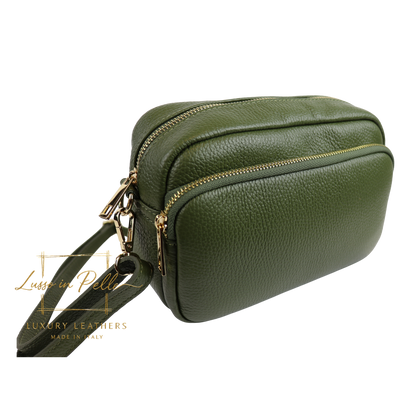 Double Zip Genuine Italian Leather Handbag