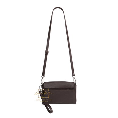 Italian Genuine Leather Multi Zip Crossbody Shoulder Bag