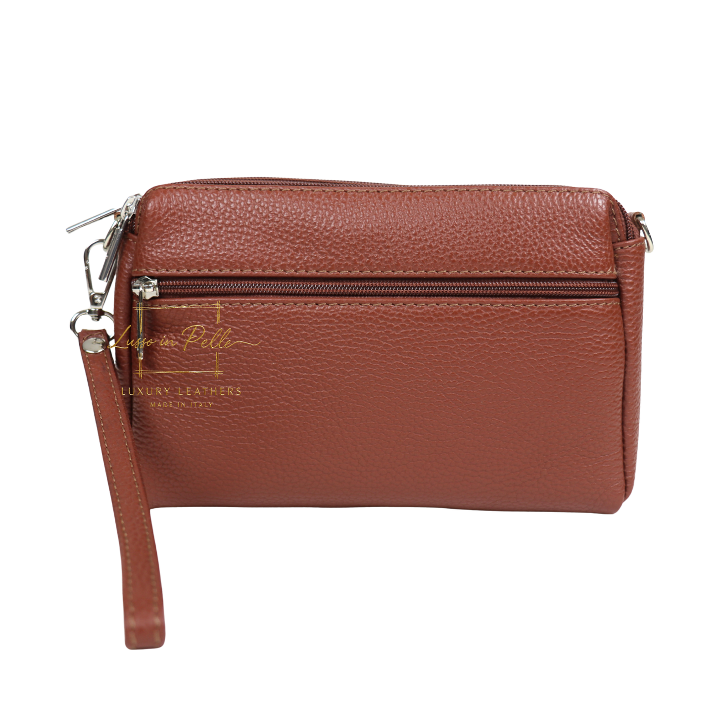 Italian Genuine Leather Multi Zip Crossbody Shoulder Bag