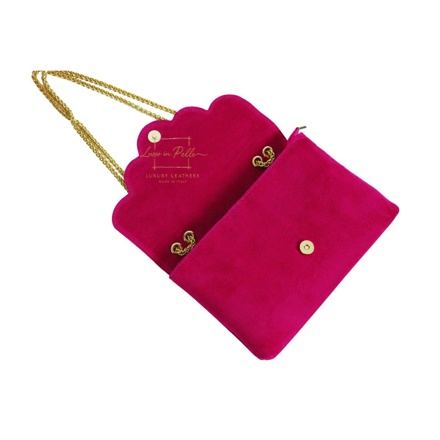 Italian Genuine Leather Scalloped Flap Chain Shoulder Bag