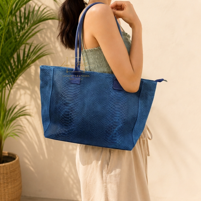 Suede Snake Print Two Style Large Shopper Bag
