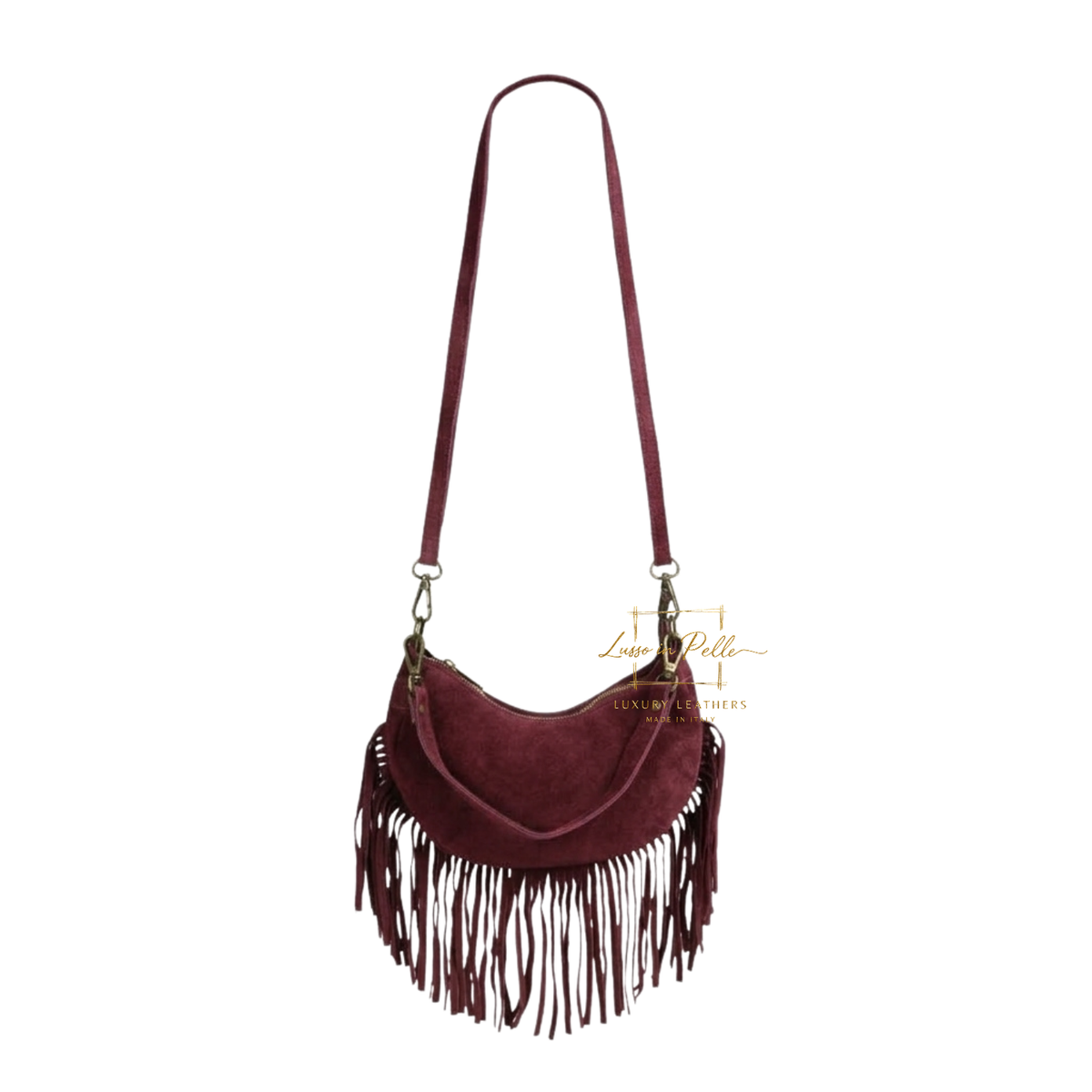 Genuine Small Suede Fringe Shoulder Bag with Adjustable Detachable Crossbody Strap