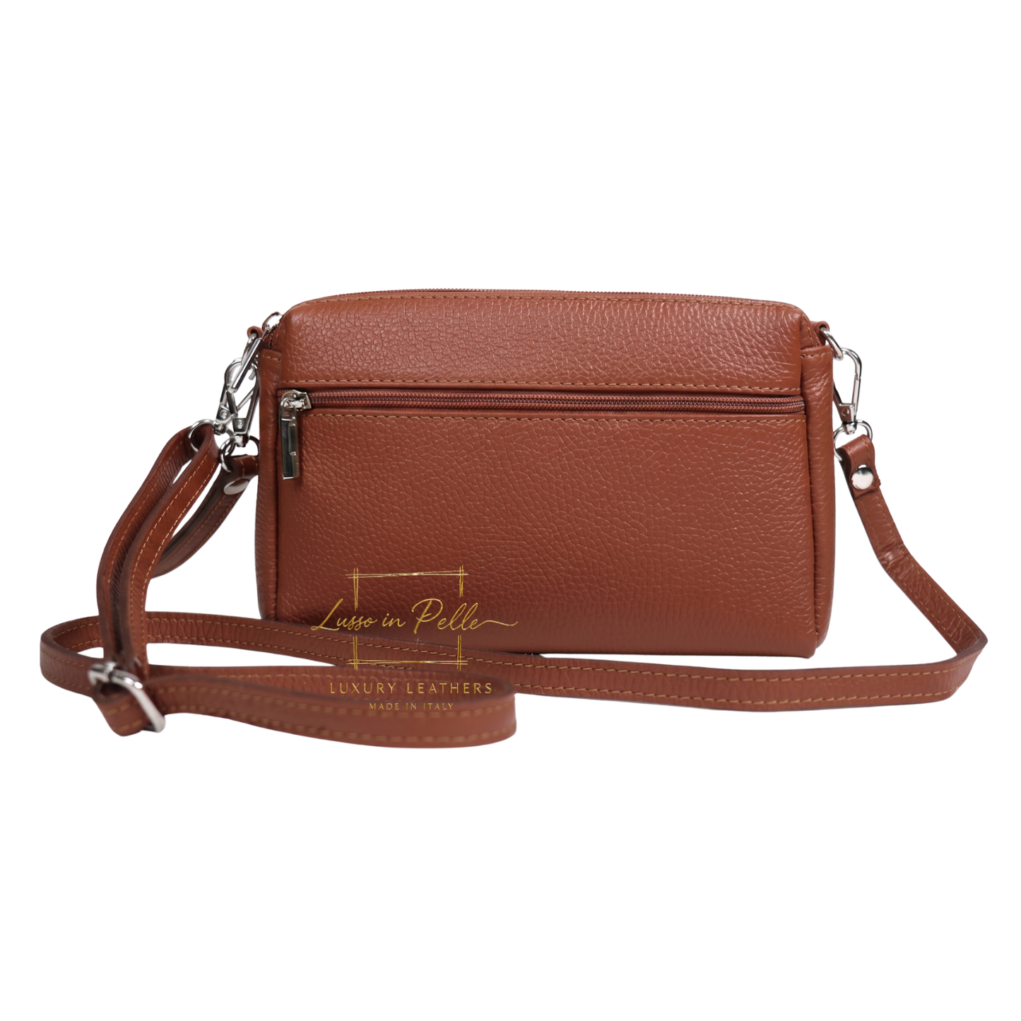 Italian Genuine Leather Multi Zip Crossbody Shoulder Bag