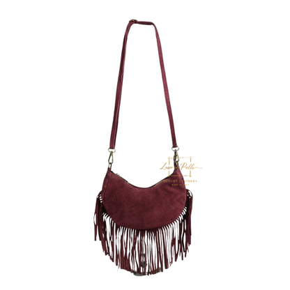 Genuine Small Suede Fringe Shoulder Bag with Adjustable Detachable Crossbody Strap