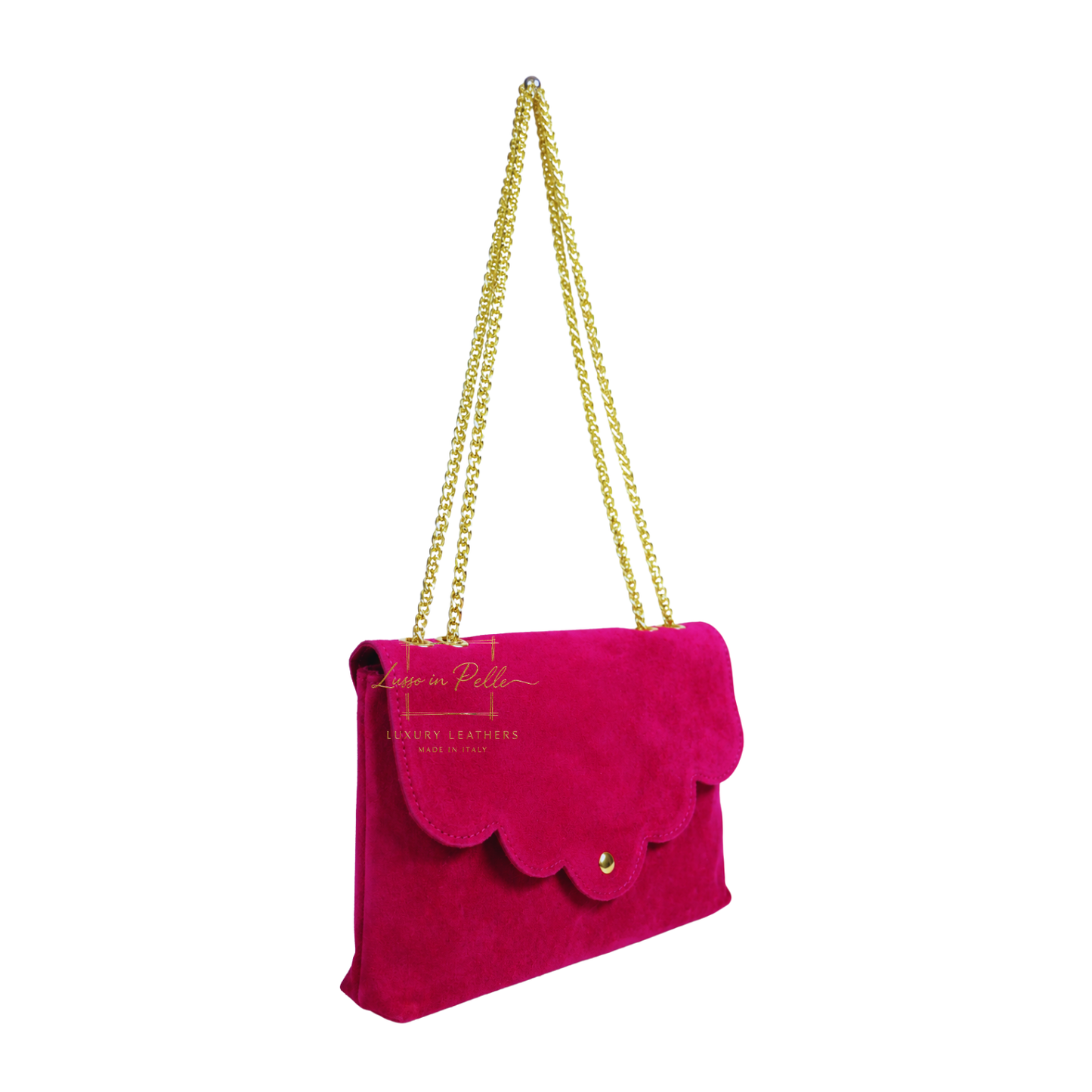 Italian Genuine Leather Scalloped Flap Chain Shoulder Bag