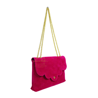 Italian Genuine Leather Scalloped Flap Chain Shoulder Bag