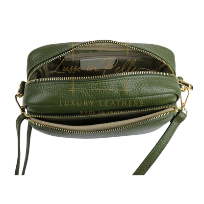Double Zip Genuine Italian Leather Handbag