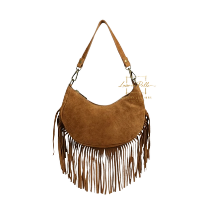 Genuine Small Suede Fringe Shoulder Bag with Adjustable Detachable Crossbody Strap