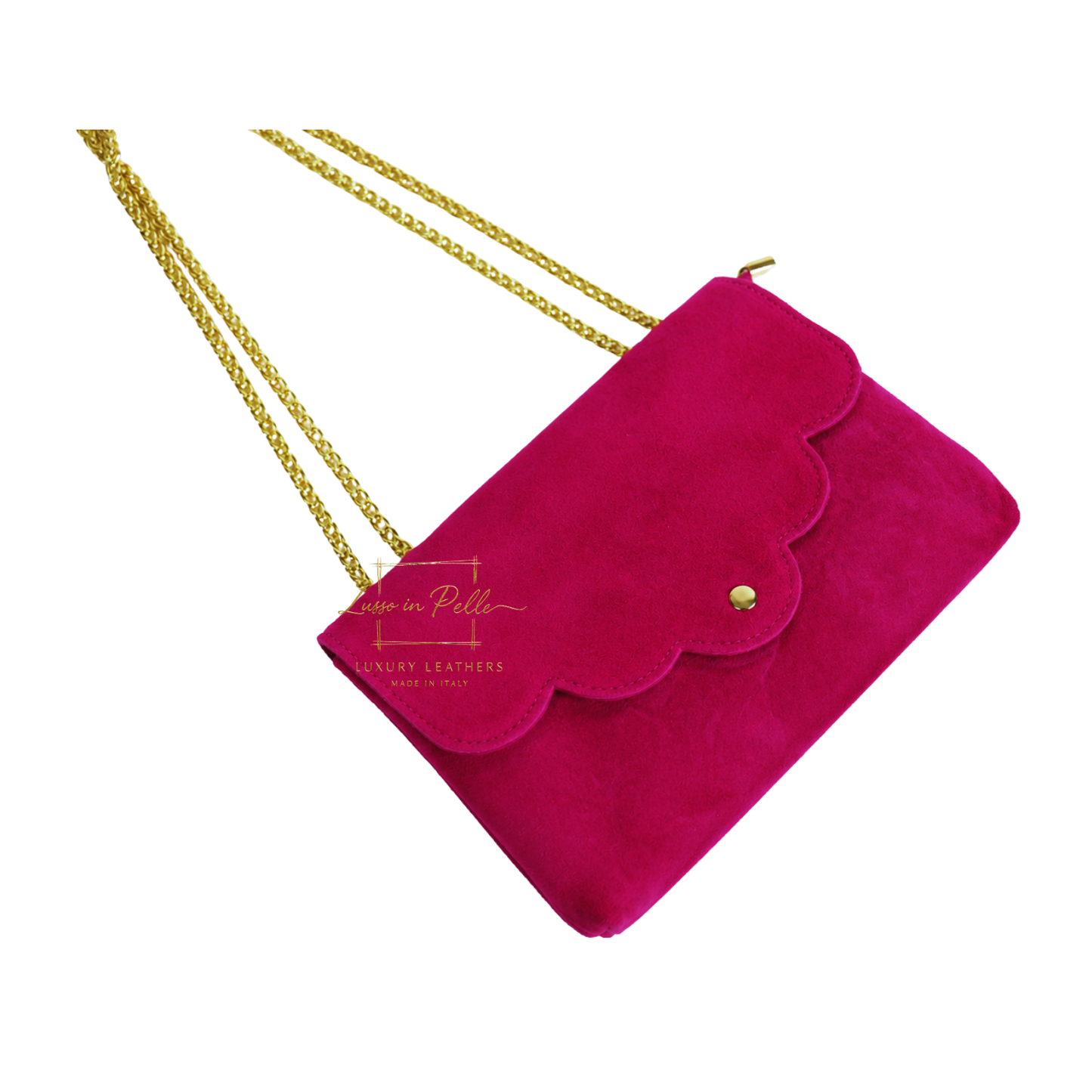 Italian Genuine Leather Scalloped Flap Chain Shoulder Bag