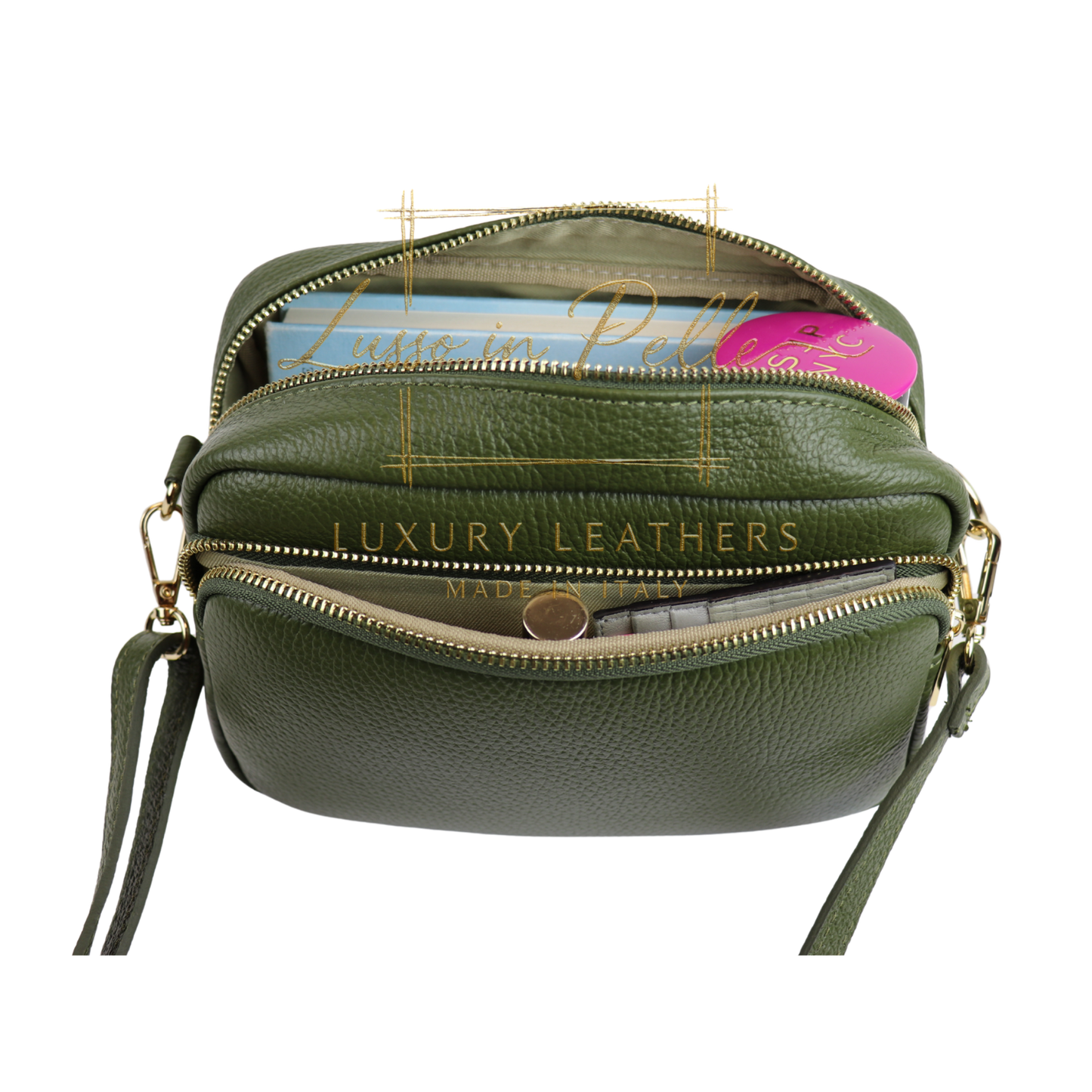 Double Zip Genuine Italian Leather Handbag
