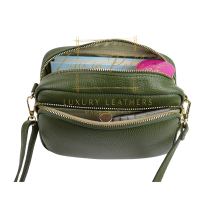 Double Zip Genuine Italian Leather Handbag
