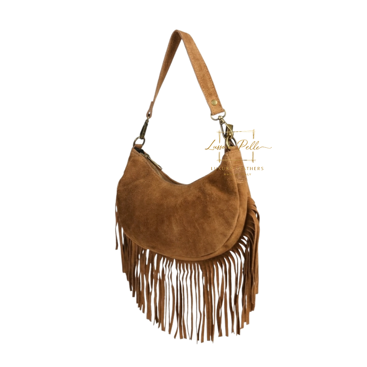 Genuine Small Suede Fringe Shoulder Bag with Adjustable Detachable Crossbody Strap