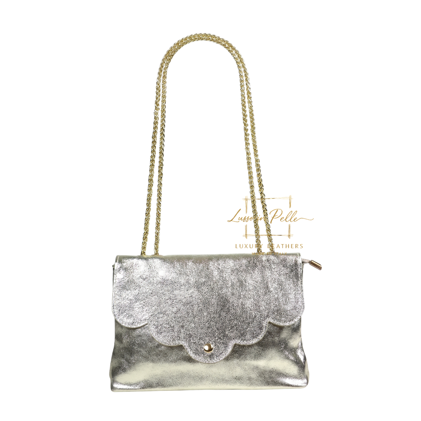 Italian Genuine Leather Scalloped Flap Chain Shoulder Bag