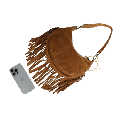 Genuine Small Suede Fringe Shoulder Bag with Adjustable Detachable Crossbody Strap