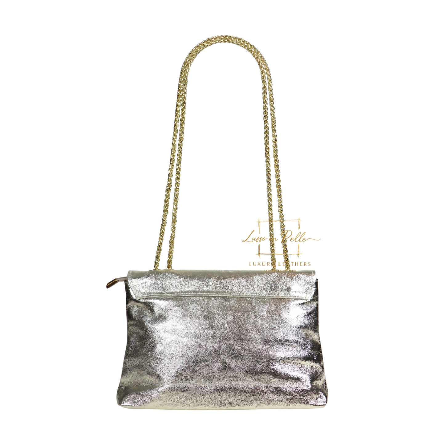 Italian Genuine Leather Scalloped Flap Chain Shoulder Bag