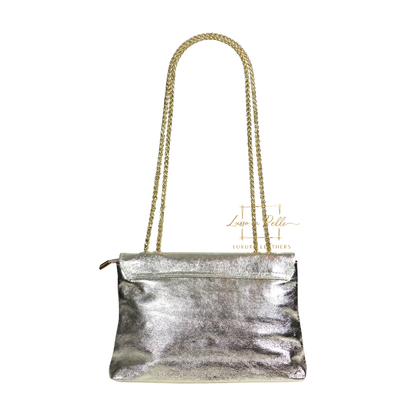 Italian Genuine Leather Scalloped Flap Chain Shoulder Bag