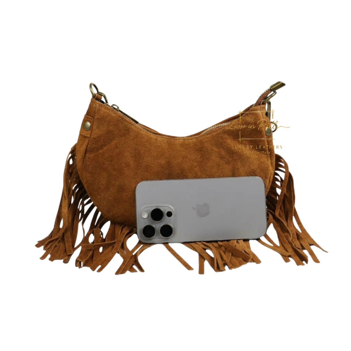 Genuine Small Suede Fringe Shoulder Bag with Adjustable Detachable Crossbody Strap