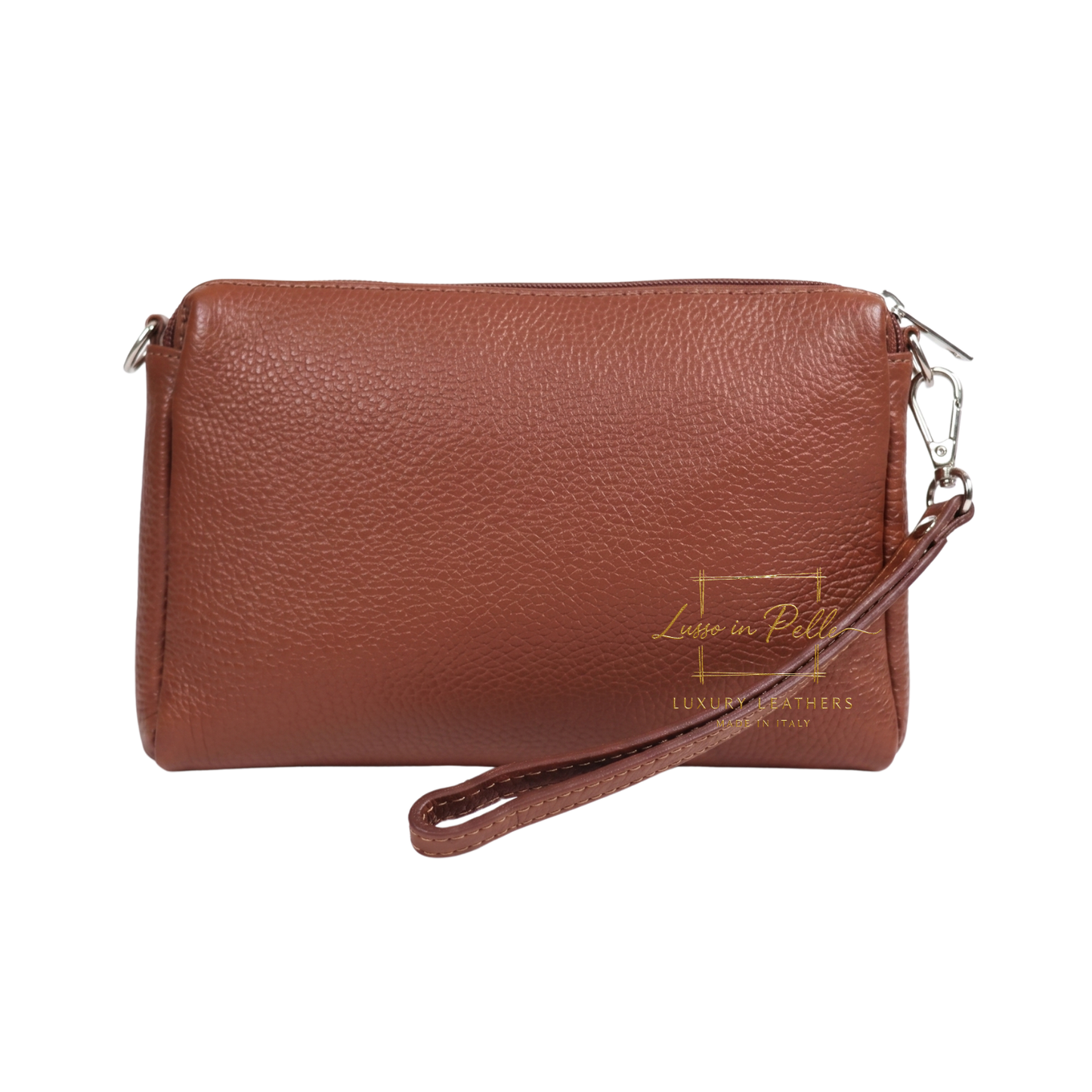 Italian Genuine Leather Multi Zip Crossbody Shoulder Bag