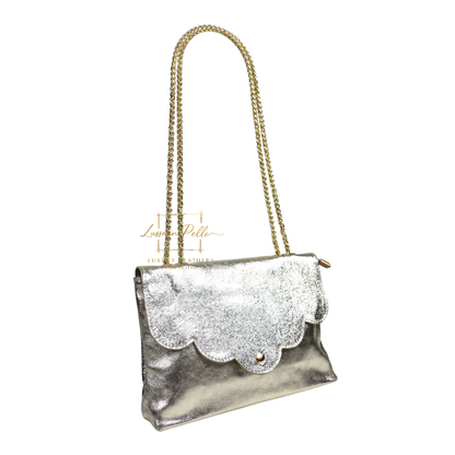 Italian Genuine Leather Scalloped Flap Chain Shoulder Bag