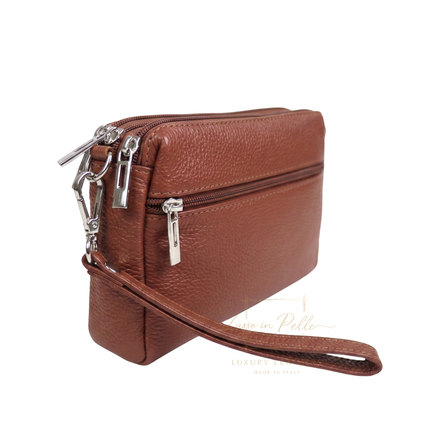 Italian Genuine Leather Multi Zip Crossbody Shoulder Bag