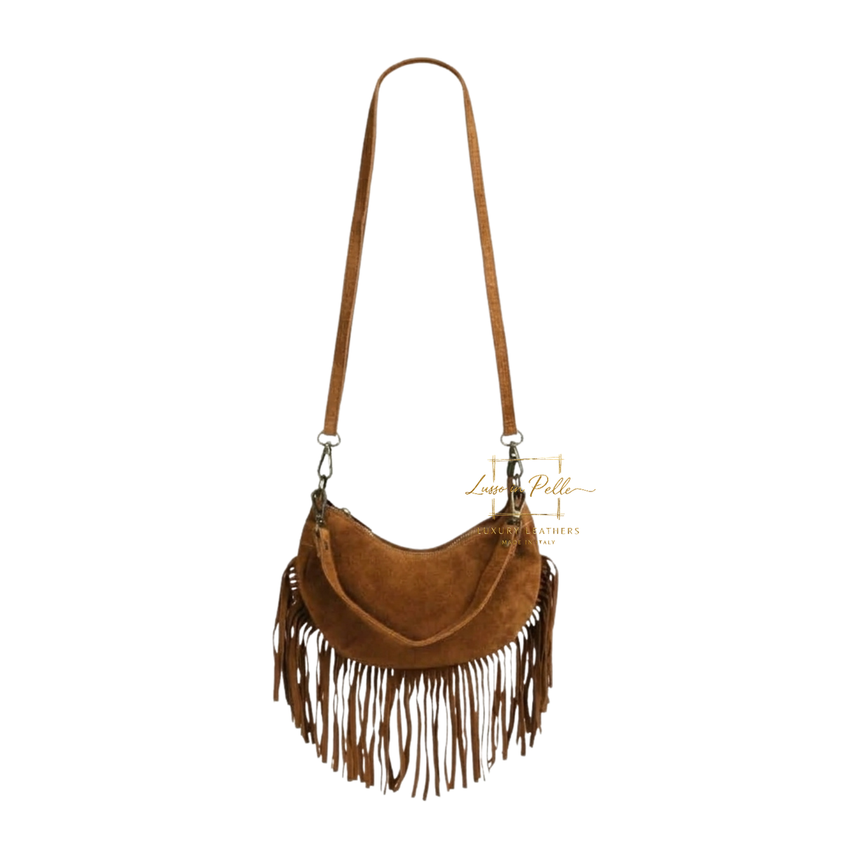 Genuine Small Suede Fringe Shoulder Bag with Adjustable Detachable Crossbody Strap