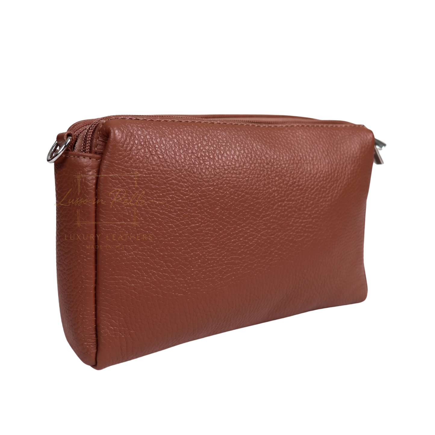 Italian Genuine Leather Multi Zip Crossbody Shoulder Bag