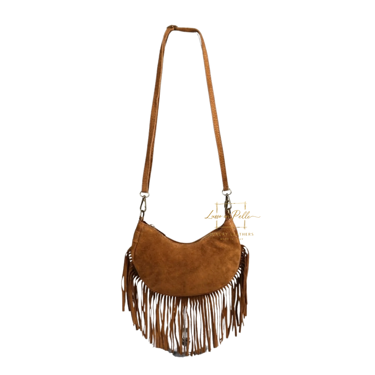 Genuine Small Suede Fringe Shoulder Bag with Adjustable Detachable Crossbody Strap