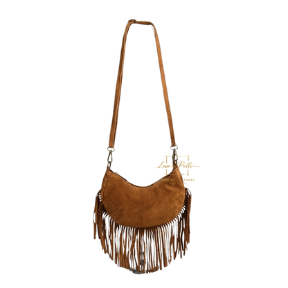 Genuine Small Suede Fringe Shoulder Bag with Adjustable Detachable Crossbody Strap