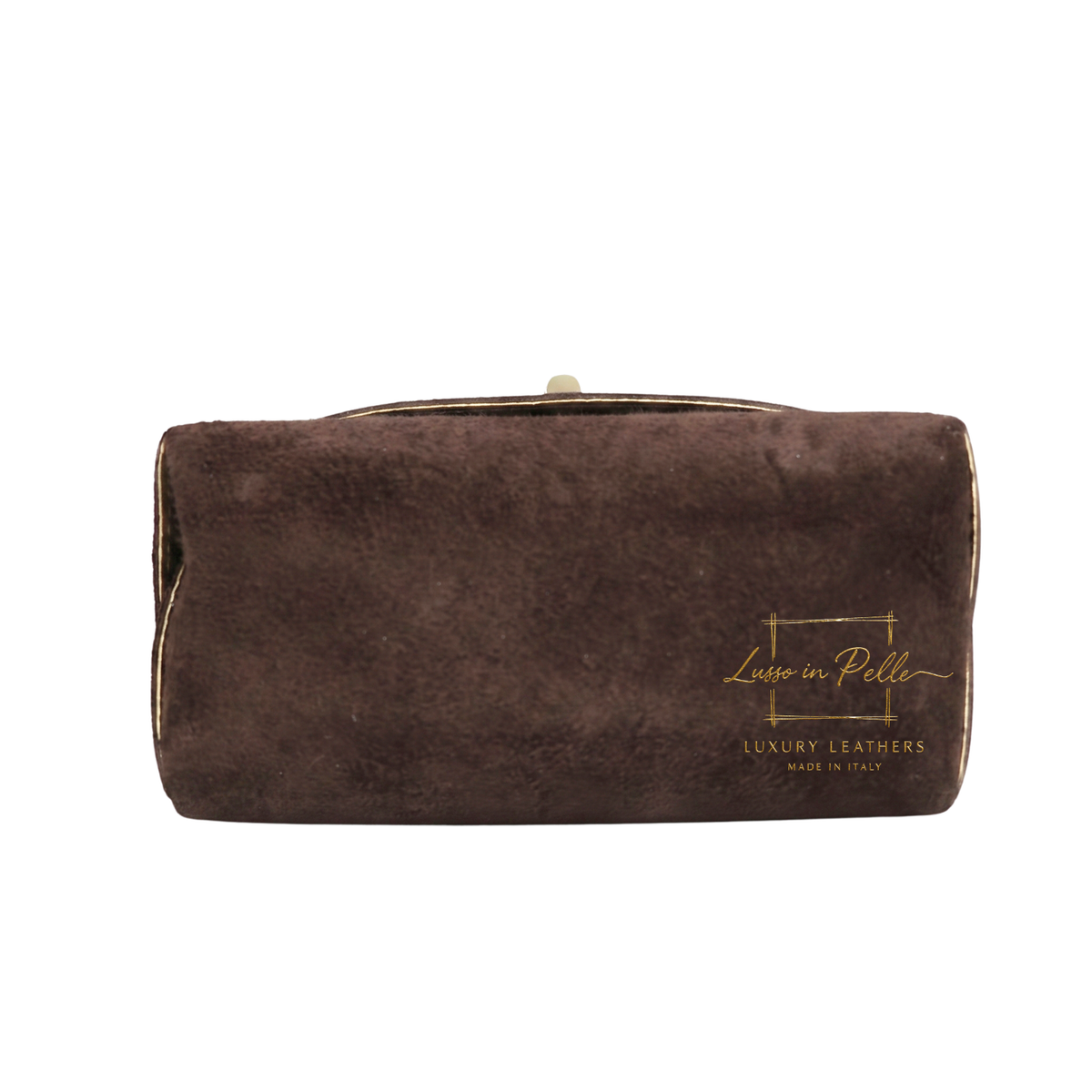 Genuine Suede Mini Top Handle Bag with Bamboo Twist Lock & Chain Strap