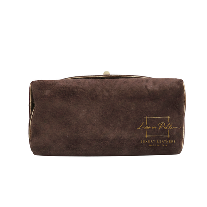 Genuine Suede Mini Top Handle Bag with Bamboo Twist Lock & Chain Strap