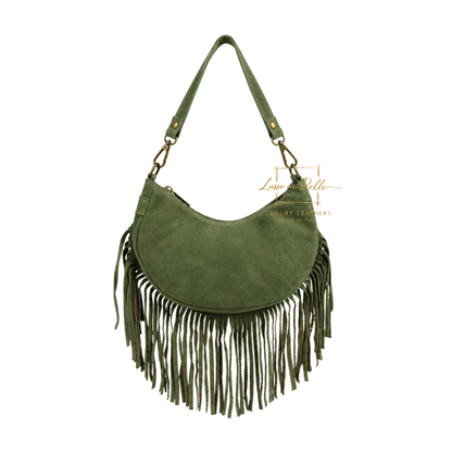 Genuine Small Suede Fringe Shoulder Bag with Adjustable Detachable Crossbody Strap