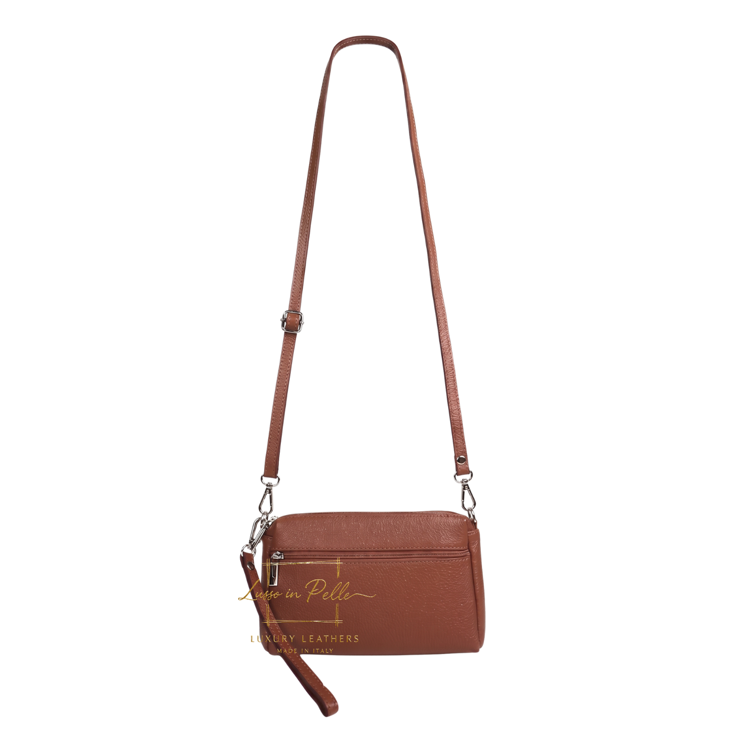 Italian Genuine Leather Multi Zip Crossbody Shoulder Bag