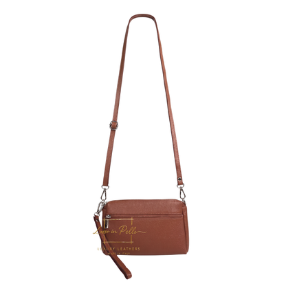 Italian Genuine Leather Multi Zip Crossbody Shoulder Bag