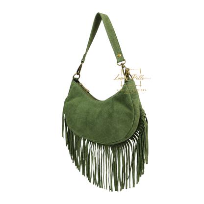 Genuine Small Suede Fringe Shoulder Bag with Adjustable Detachable Crossbody Strap