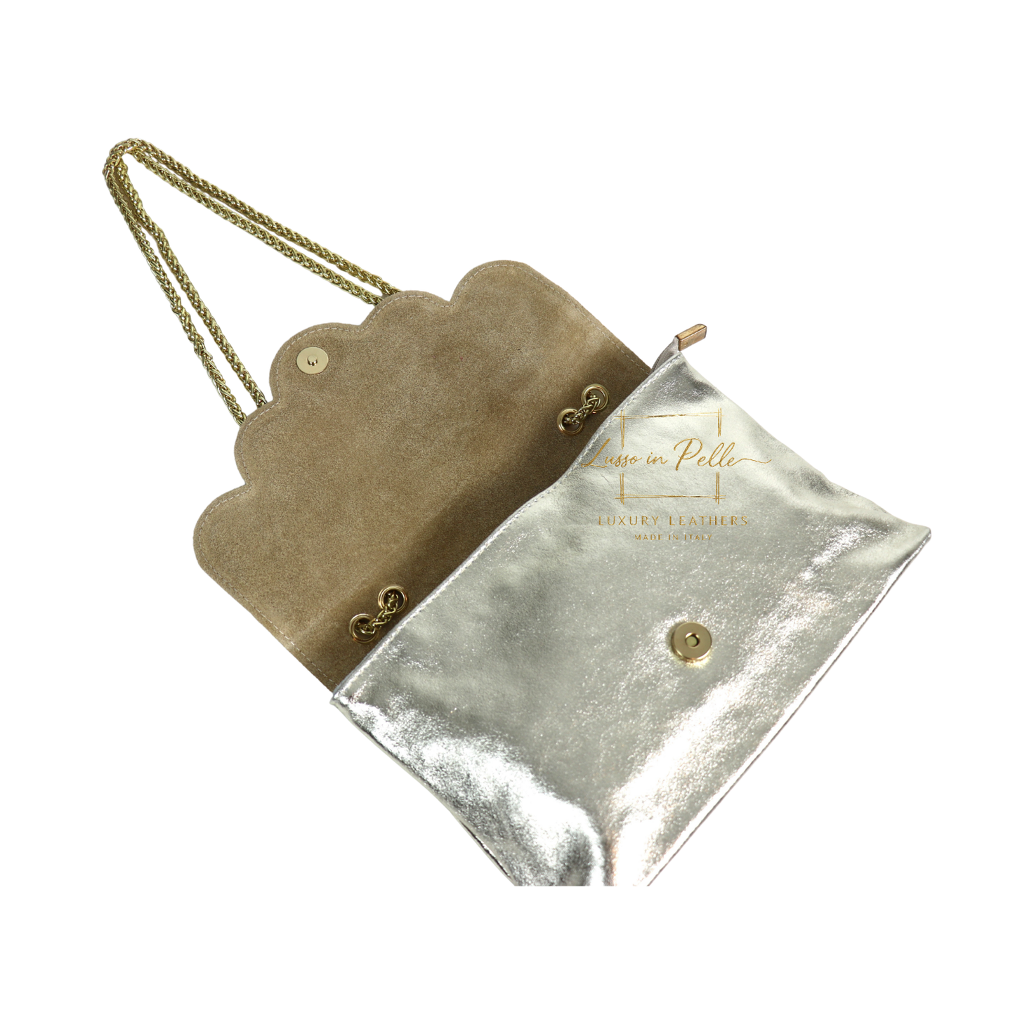 Italian Genuine Leather Scalloped Flap Chain Shoulder Bag