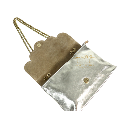 Italian Genuine Leather Scalloped Flap Chain Shoulder Bag