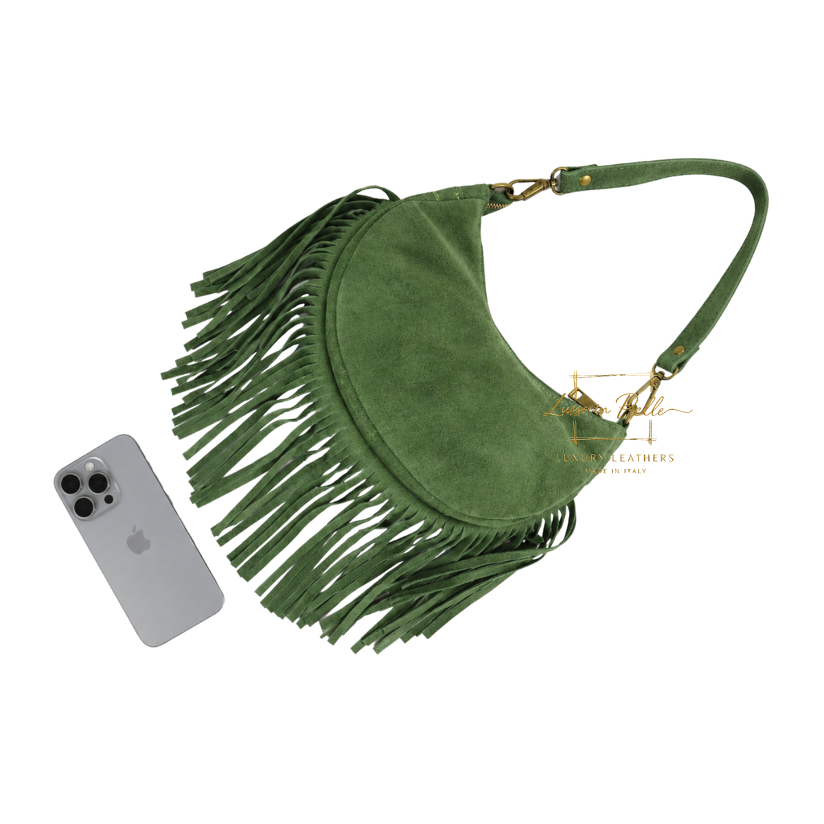 Genuine Small Suede Fringe Shoulder Bag with Adjustable Detachable Crossbody Strap