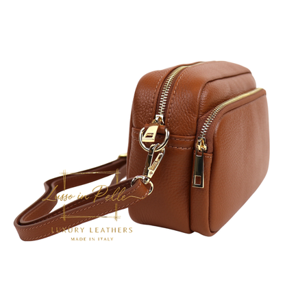 Double Zip Genuine Italian Leather Handbag