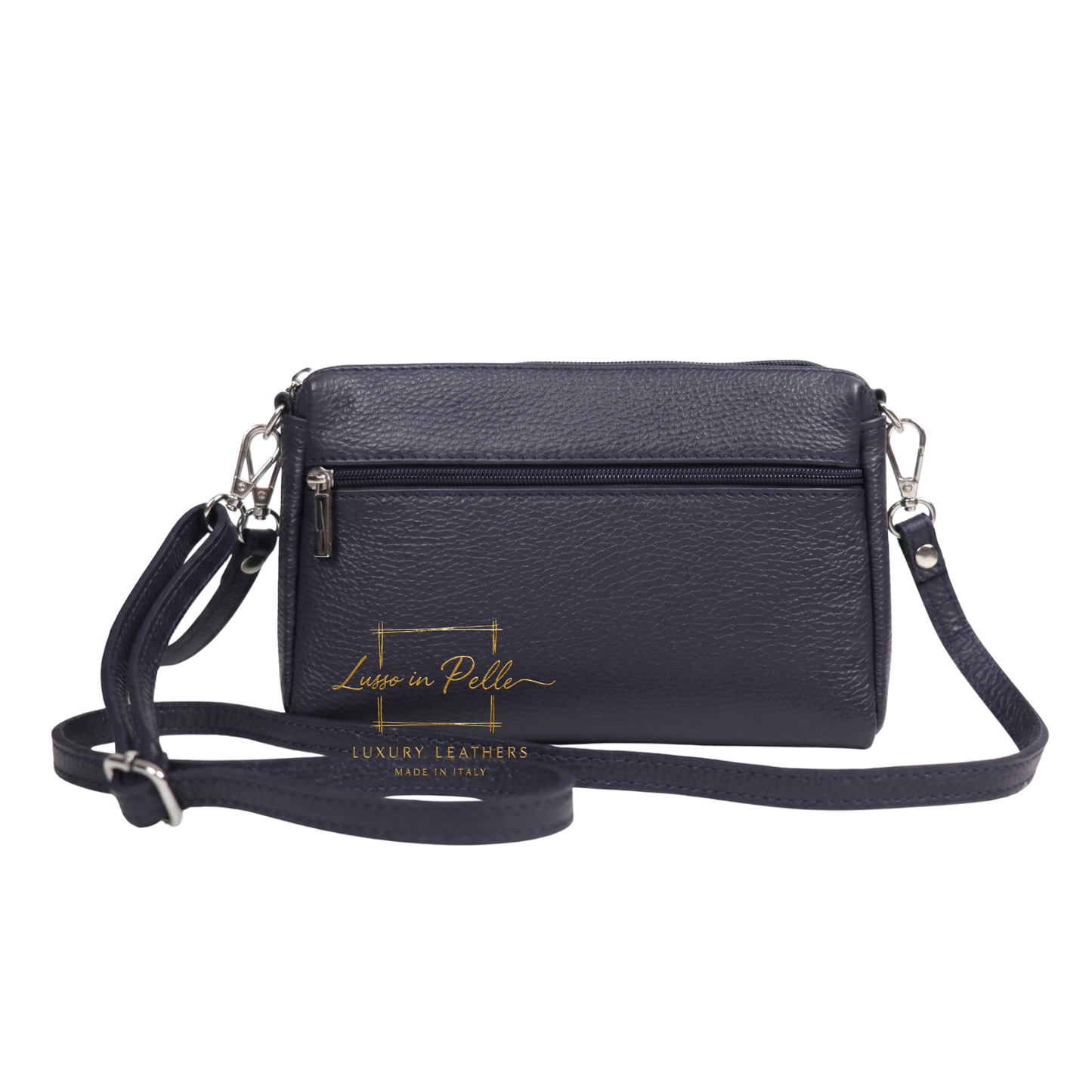 Italian Genuine Leather Multi Zip Crossbody Shoulder Bag