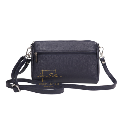 Italian Genuine Leather Multi Zip Crossbody Shoulder Bag