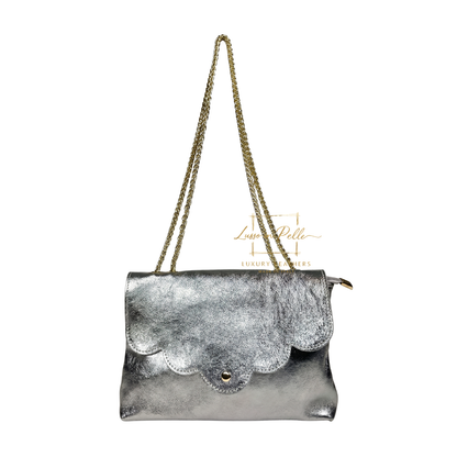 Italian Genuine Leather Scalloped Flap Chain Shoulder Bag