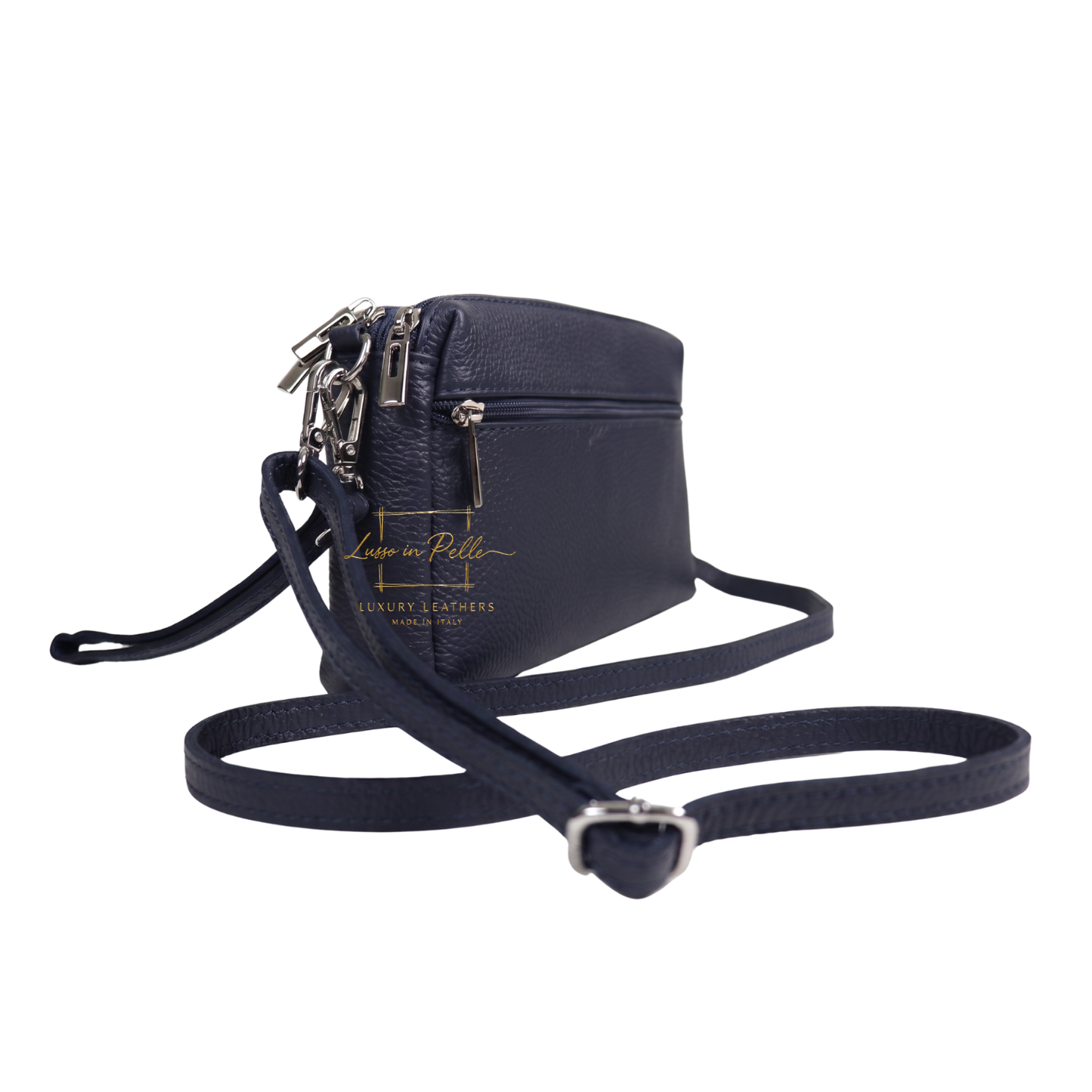 Italian Genuine Leather Multi Zip Crossbody Shoulder Bag