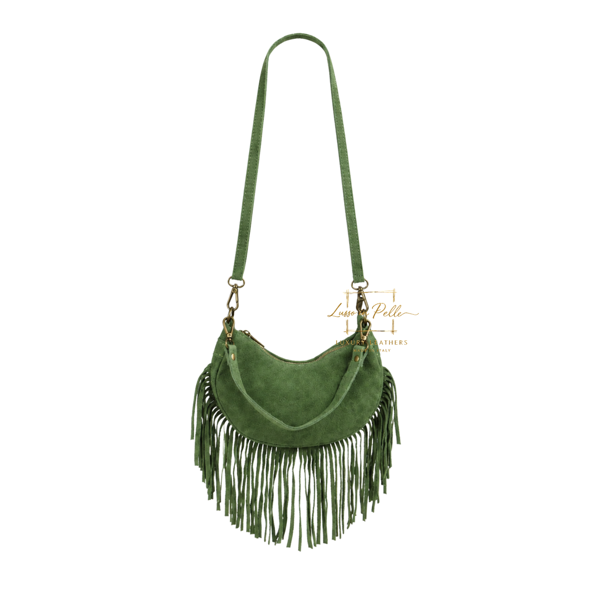 Genuine Small Suede Fringe Shoulder Bag with Adjustable Detachable Crossbody Strap