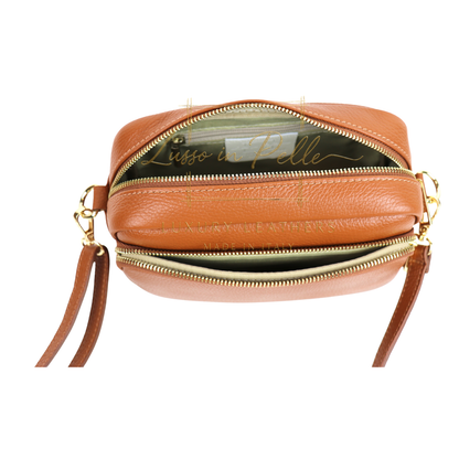 Double Zip Genuine Italian Leather Handbag